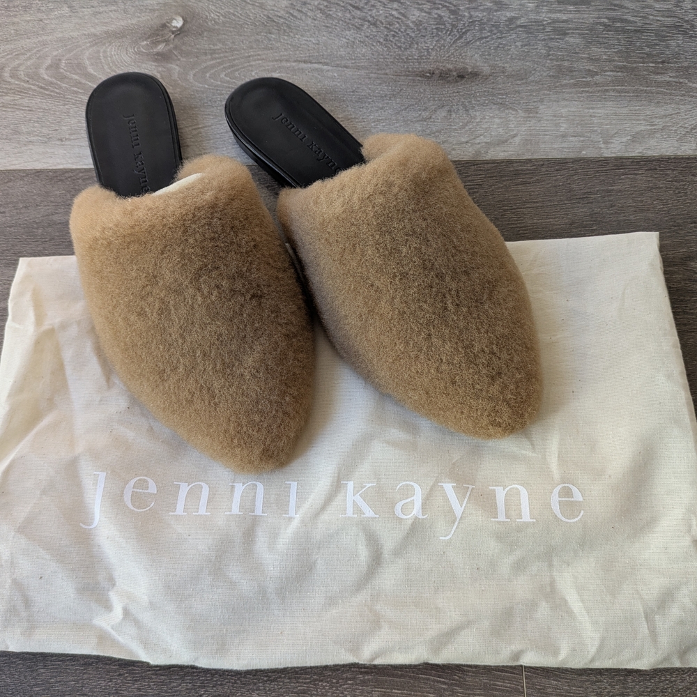 Jenni Kayne Women's Fuzzy Mule Slippers in Camel - Size 37